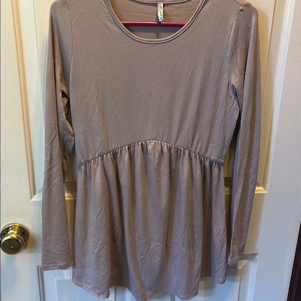 Mother Bee Maternity Taupe Long Sleeve Blouse